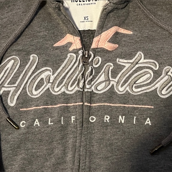 Vintage Y2K Hollister Zip-Up Hoodie Gray with Script & Pink Logo – XS - Picture 6 of 7